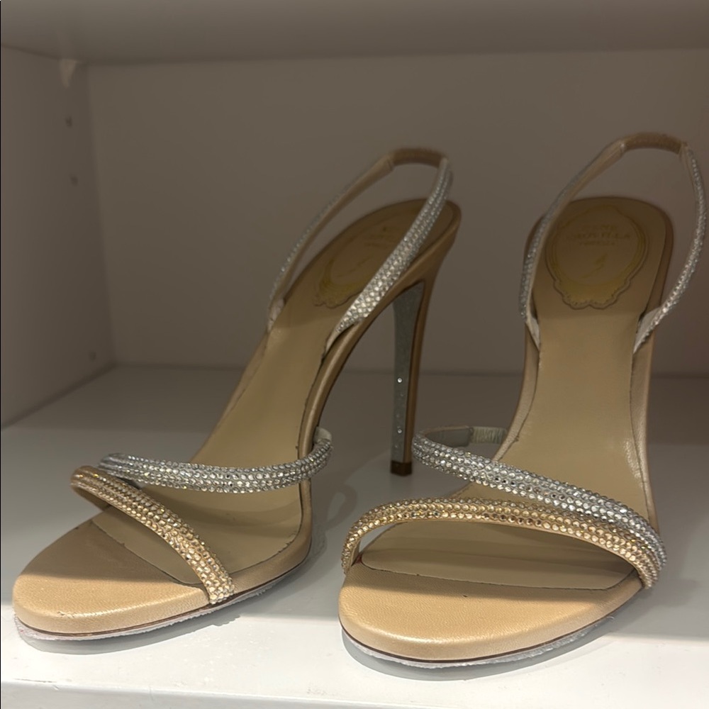Elegant Tan and Silver Women's Heels